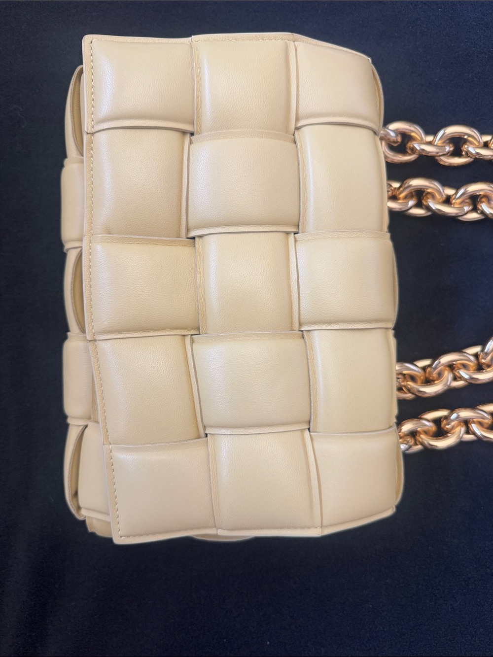 Bottega Veneta Padded Intrecciato Shoulder Bag in Cream with Gold Chain - Picture 3 of 9